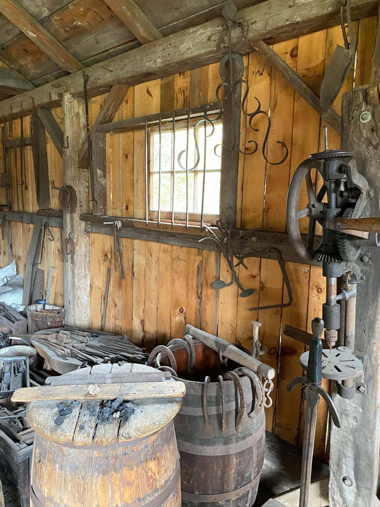 Inside the blacksmith shed